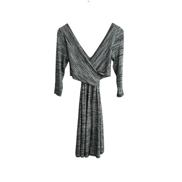 Anthropologie Amadi Lola Heather Gray Cross Faux Wrap Fit Flare Knit Dress XS - Picture 9 of 11